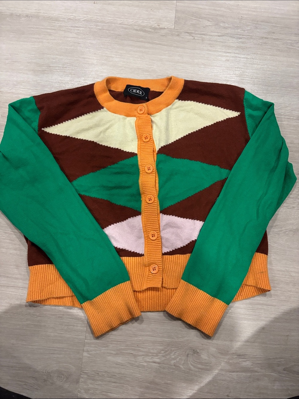 Cider Colorblock Button Cardigan - Green/Brown/Orange/Cream/Pink